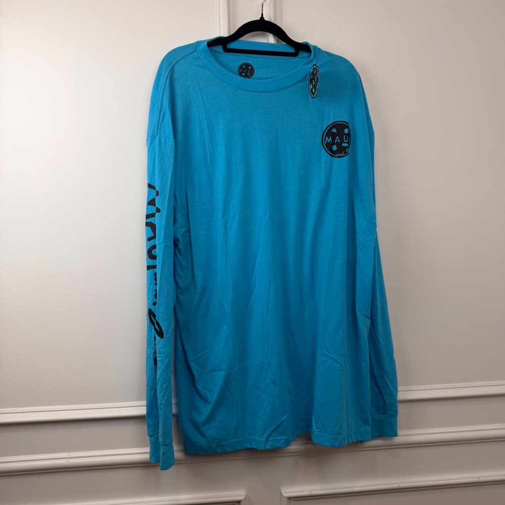 Maui and Sons Mens Pacific Blue Long‎ Sleeve Shark Surf Graphic T-Shirt XL NWT